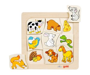 Puslespill - Goki Wooden Jigsaw Puzzle Who Eats What? Tre - 56880