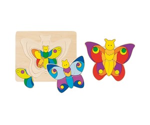 Puslespill - Goki Wooden 3-layer Puzzle Butterfly Tre - 57899