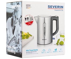 Vannkoker - SEVERIN Vannkoker Mini travel kettle - WK 3647 - Børstet rustfritt stål/svart - 1100 W - 3646