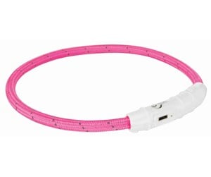 Hund - Trixie Flash Light Ring USB Illuminated Dog Safety Collar Pink Size L-XL 7mm 65cm - TX12708