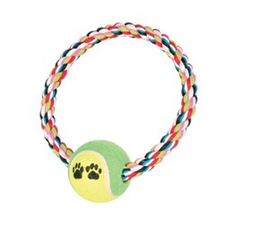 Hund - Trixie Rope Ring with Tennis Ball 6.4cm assorted colours - TX3266