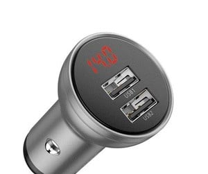 Mobil - Adaptere og ladere - Baseus Digital Display Dual USB 4.8A Car Charger 24W Silver - CCBX-0S