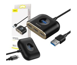 USB-hub - Baseus Square round 4-in-1 USB-hub - USB 3.0 - 4 porter - Svart - CAHUB-AY01