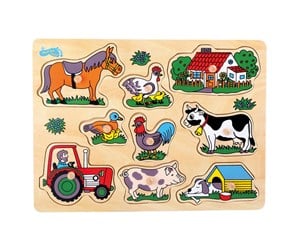 Puslespill - Small Foot - Wooden Stud Puzzle Farm 9pcs. Tre - 1767