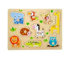 Puslespill - Small Foot - Wooden Stud Puzzle Zoo 9pcs. Tre - 4763