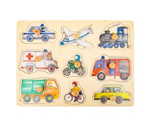 Puslespill - Small Foot - Wooden Stud Puzzle City Vehicles 9pc Tre - 11503