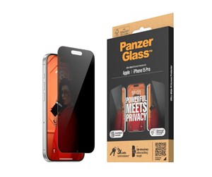 Mobil - Beskyttelsesglass - PanzerGlass Privacy Screen Protector iPhone 15 Pro | Ultra-Wide Fit w. EasyAligner - PANZERP2810