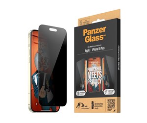 Mobil - Beskyttelsesglass - PanzerGlass Privacy Screen Protector iPhone 15 Plus | Ultra-Wide Fit w. EasyAligner - PANZERP2811