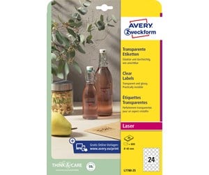 Papir, Fotopapir & Etiketter - Avery Crystal Clear-etiketter, Ø 40 mm, 600 Etiketter, Transparent - L7780-25