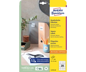 Papir, Fotopapir & Etiketter - Avery Etiketter for QR-kode, 45 x 45 mm, 500 Etiketter, Hvit - L7121-25