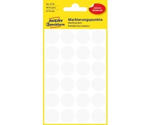 Papir, Fotopapir & Etiketter - Avery Matriseklistremerker, Ø 18 mm, 96 Etiketter, Hvit - 3170