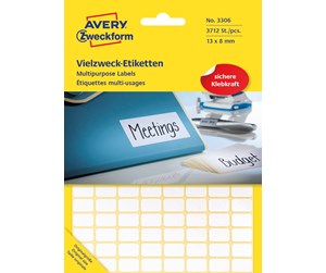 Papir, Fotopapir & Etiketter - Avery Universaletiketter, 13 x 8 mm, 3.712 Etiketter, Hvit - 3306