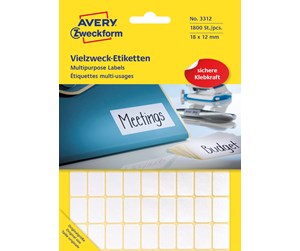 Papir, Fotopapir & Etiketter - Avery Universaletiketter, 18 x 12 mm, 1.800 Etiketter, Hvit - 3312