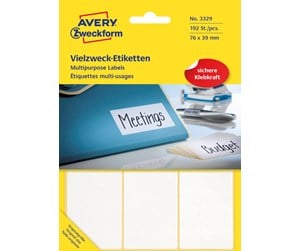 Papir, Fotopapir & Etiketter - Avery Universaletiketter, 76 x 39 mm, 192 Etiketter, Hvit - 3329