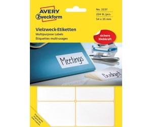 Papir, Fotopapir & Etiketter - Avery Universaletiketter, 54 x 35 mm, 224 Etiketter, Hvit - 3337