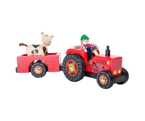 Leketøysbil - Small Foot - Wooden Tractor with Trailer Red and Trailer Red and Play Figures 4dlg. - 10316