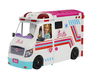 Dukker, Bamser & Utstyr - Barbie Emergency Vehicle Transforming Ambulance and Care Clinic with 20+ Pieces - HKT79