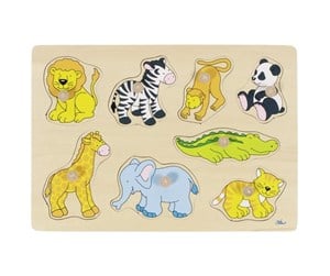 Puslespill - Goki Wooden Stud Puzzle Wild Animals Tre - 57874