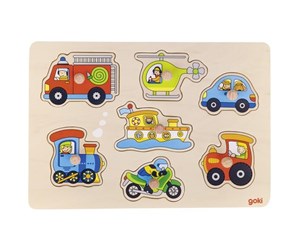 Puslespill - Goki Wooden Stud Puzzle Vehicles 7pcs. Tre - 57491