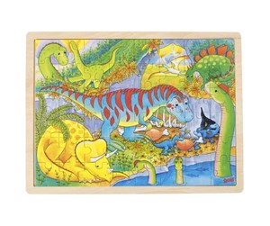 Puslespill - Goki Wooden Jigsaw Puzzle - Dinosaurs 48pcs. Tre - 57724