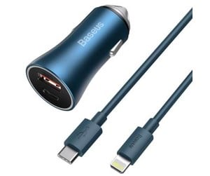 Mobil - Adaptere og ladere - Baseus Golden Contactor Pro car charger USB + USB-C QC4.0+ PD SCP 40W (blue) + USB-C - Lightning cable 1m (blue) - TZCCJD-03