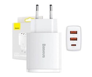 Mobil - Adaptere og ladere - Baseus Compact Quick Charger 2xUSB USB-C PD 3A - CCXJ-E02