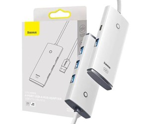 USB-hub - Baseus Lite Series Hub 4in1 USB to 4x USB 3.0 25cm (White) USB-hub - USB 3.0 - 4 porter - Hvit - WKQX030002