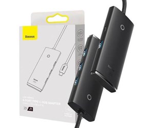 USB-hub - Baseus Lite Series Hub 4in1 USB-C to 4x USB 3.0 + USB-C 25cm (Black) USB-hub - USB 3.0 - 4 porter - Svart - WKQX030301