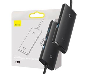 USB-hub - Baseus Lite Series Hub 4in1 USB-C to 4x USB 3.0 + USB-C 1m (Black) USB-hub - USB 3.0 - 4 porter - Svart - WKQX030401