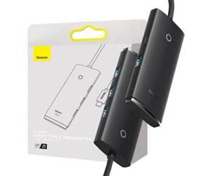 USB-hub - Baseus Hub 4in1 Lite Series USB-C to 4x USB 3.0 + USB-C 2m (Black) USB-hub - USB 3.0 - 4 porter - Svart - WKQX030501