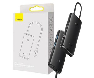 USB-hub - Baseus Hub 6w1 Lite Series USB-C to 2x USB 3.0 + USB-C PD + HDMI + SD/TF (black) USB-hub - USB 3.0 - 2 porter - Svart - WKQX050101