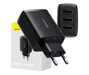 Strømkabel (intern) - Baseus Compact Quick Charger 3x USB 17W (Black) - CCXJ020101