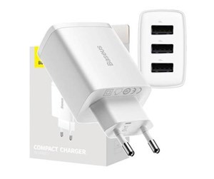 Strømkabel (ekstern) - Baseus Compact Quick Charger 3x USB 17W (White) - CCXJ020102