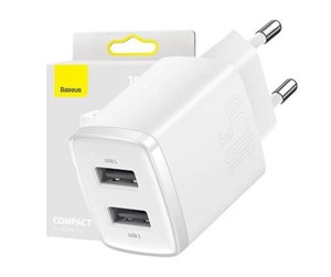 Strømkabel (ekstern) - Baseus Compact Quick Charger 2x USB 10.5W (white) - CCXJ010202