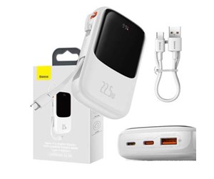 Nødlader - Baseus Powerbank Qpow Pro with USB-C cable USB-C USB 10000mAh 22.5W (white) Nødlader - Hvit - 10000 mAh - PPQD020102