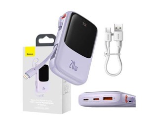 Nødlader - Baseus Powerbank Qpow Pro with Lightning cable USB-C USB 10000mAh 20W (purple) Nødlader - Lilla - 10000 mAh - PPQD020005