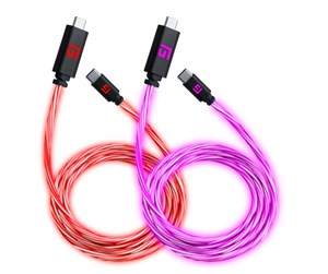 USB - Floating Grip 2X 1.5M USB-C/USB-C CABLE WITH LED LIGHT - RED AND PINK - FG-USBLED-C-C-150-RP