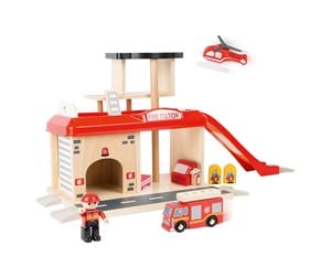 Treleker - Small Foot - Wooden Fire Station with Accessories. - 10900