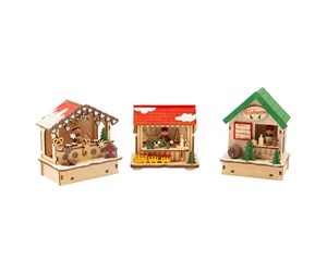 Treleker - Small Foot - Wooden Decoration Christmas Market with Lights Set of 3 - 11390