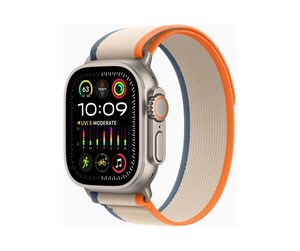 Smartklokke, Smartwatch & Sportsklokke - Apple Watch Ultra 2 GPS + Cellular 49mm - Titanium Case with Orange/Beige Trail Loop - S/M - MRF13DH/A