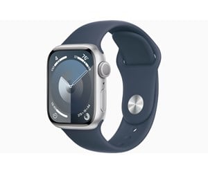 Smartklokke, Smartwatch & Sportsklokke - Apple Watch Series 9 GPS 41mm - Silver Aluminium Case with Storm Blue Sport Band - S/M - MR903DH/A