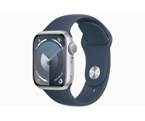 Smartklokke, Smartwatch & Sportsklokke - Apple Watch Series 9 GPS 41mm - Silver Aluminium Case with Storm Blue Sport Band - M/L - MR913DH/A