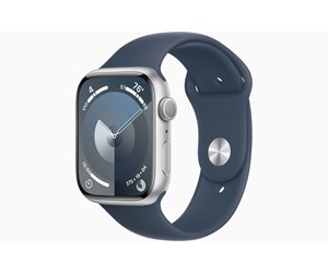 Smartklokke, Smartwatch & Sportsklokke - Apple Watch Series 9 GPS 45mm - Silver Aluminium Case with Storm Blue Sport Band - S/M - MR9D3DH/A