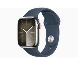 Smartklokke, Smartwatch & Sportsklokke - Apple Watch Series 9 GPS + Cellular 41mm - Silver Stainless Steel Case with Storm Blue Sport Band - S/M - MRJ23DH/A