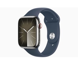 Smartklokke, Smartwatch & Sportsklokke - Apple Watch Series 9 GPS + Cellular 45mm - Silver Stainless Steel Case with Storm Blue Sport Band - S/M - MRMN3DH/A