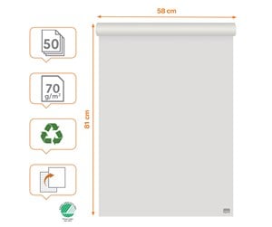 Blokker & Notisbøker - Nobo Premium Flipchart Recycled Paper Pad 600x890mm Reversible Plain or Gridded paper 50 Sheet 70gsm 1 Pack Rolled - 1915659