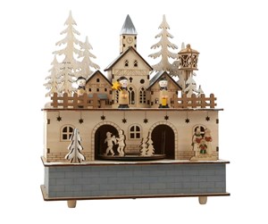 Treleker - Small Foot - Wooden Music Box Christmas Village with Light - 10543