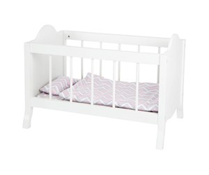 Dukker, Bamser & Utstyr - Small Foot - Wooden Doll Bed White with Bedding Stripes 4dlg. - 11778