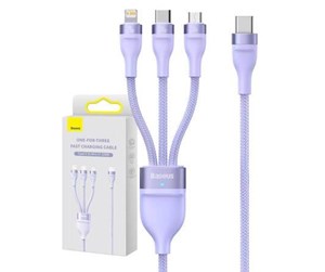 USB - Baseus 3in1 USB cable  Flash Series 2 USB-C + micro USB + Lightning 100W 1.5m (purple) - CASS030205