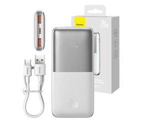 Nødlader - Baseus Powerbank Bipow Pro 10000mAh 2xUSB USB-C 20W (white) Nødlader - Hvit - 10000 mAh - PPBD040102